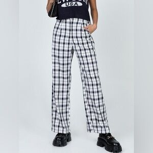 Princess Polly Black White Plaid High Waisted Wide Leg Euro Pants Trouser size 2